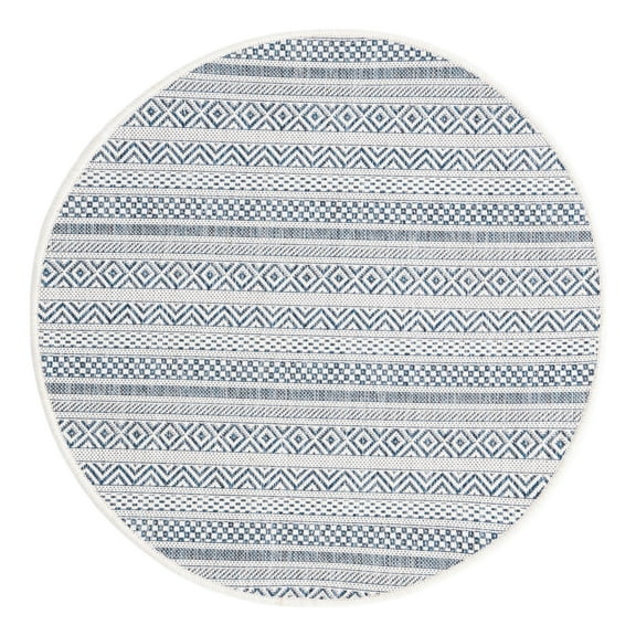 Unique Loom Outdoor Striped Collection Area Rug - Maia (3' 3" Round Light Blue/Ivory)