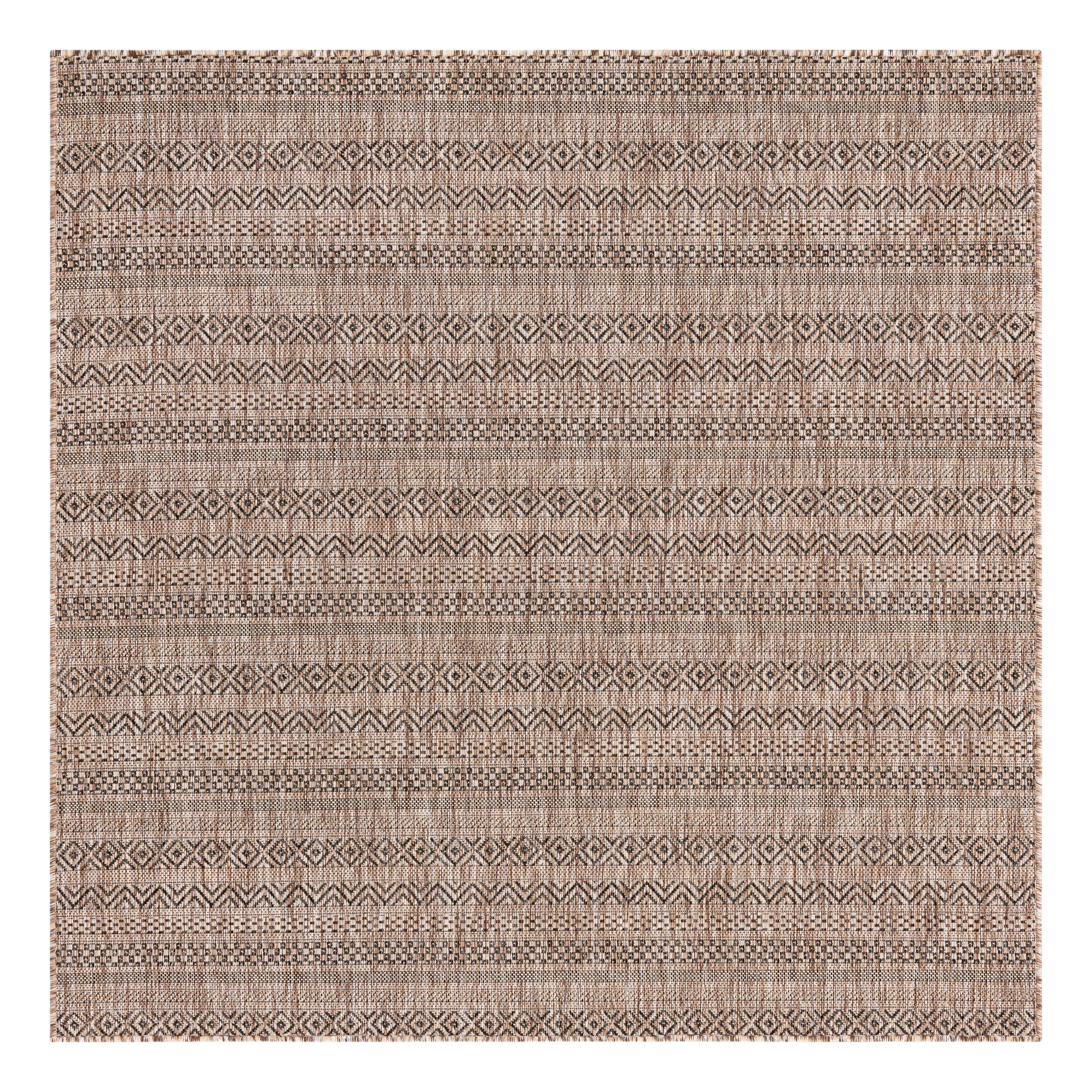 Natural Brown Synthetic Square Outdoor Stain-resistant Rug