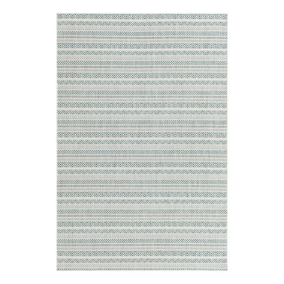Unique Loom Outdoor Striped Collection Area Rug - Maia (5' 3" x 7' 10" Rectangle Teal/Ivory)