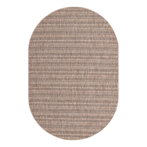 Unique Loom Outdoor Striped Collection Area Rug - Maia (5' 3" x 8' Oval Natural/Black)