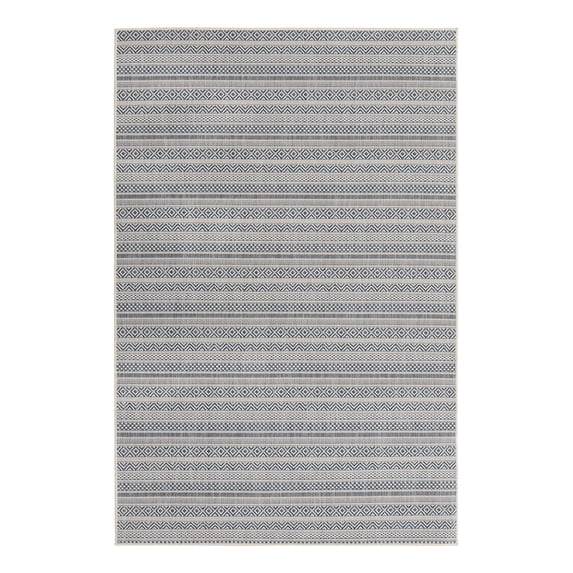 Unique Loom Outdoor Striped Collection Area Rug - Maia (5' 3" x 8' Rectangle Light Blue/Ivory)