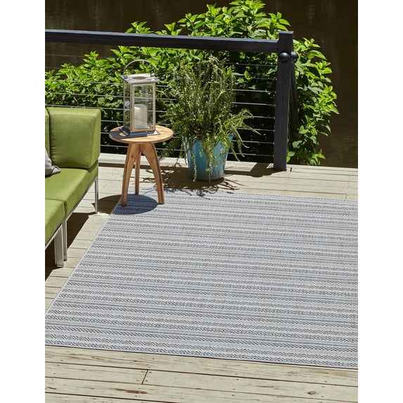 Unique Loom Outdoor Striped Collection Area Rug - Maia (9' x 12' Rectangle Teal/Ivory)