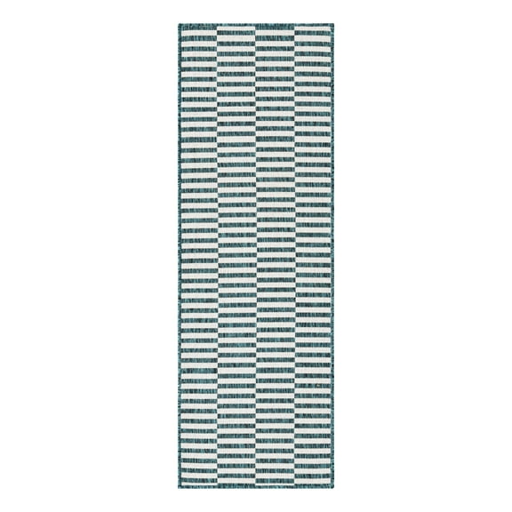 Unique Loom Outdoor Striped Collection Area Rug - Striped (2' x 6' 1" Runner Teal/Ivory)
