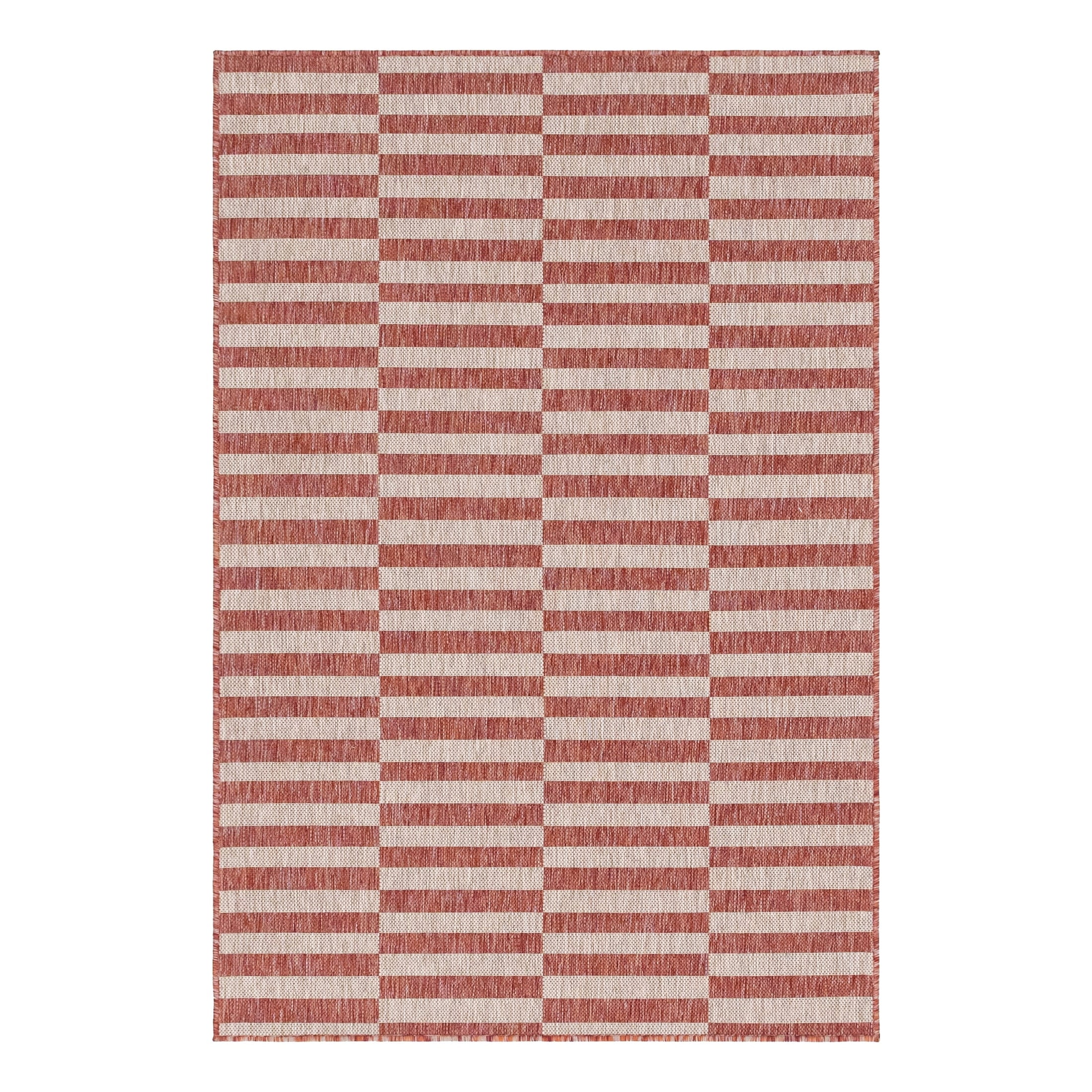 Rust Red and Ivory Striped Easy-Care Outdoor Rug, 4' x 6'