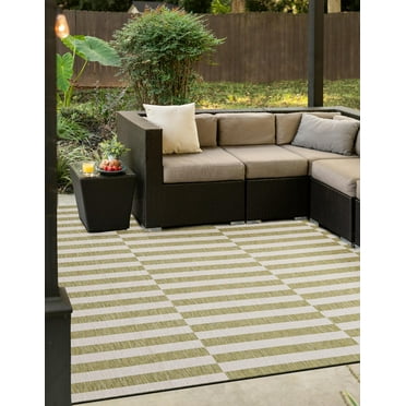 Unique Loom Outdoor Striped Collection Area Rug - Striped (5' 1" Square Green/Ivory)