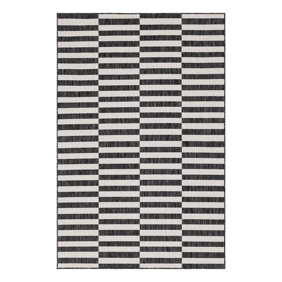 Unique Loom Outdoor Striped Collection Area Rug - Striped (6' 1" x 9' Rectangle Charcoal/Ivory)