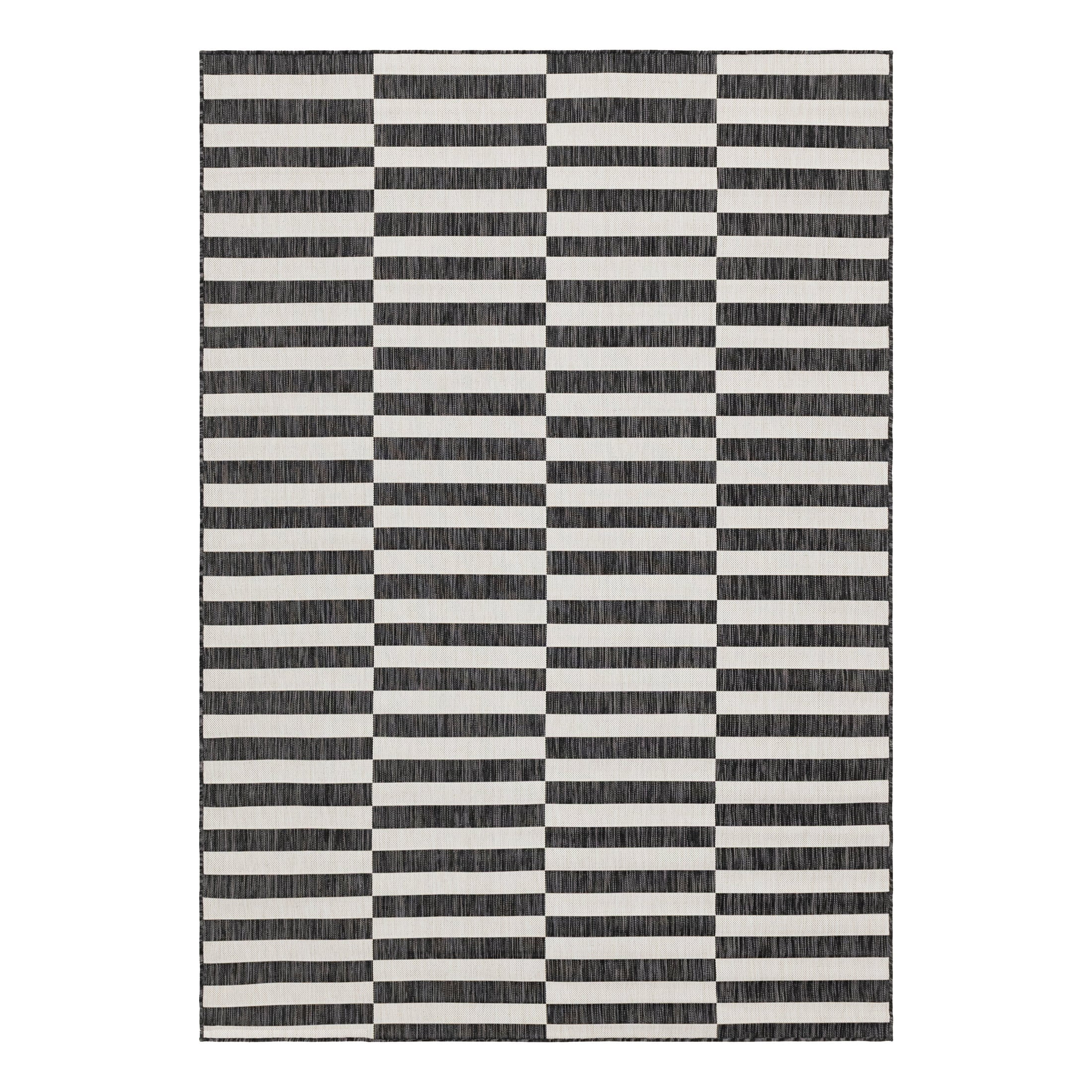Charcoal and Ivory Striped Outdoor Rectangular Rug