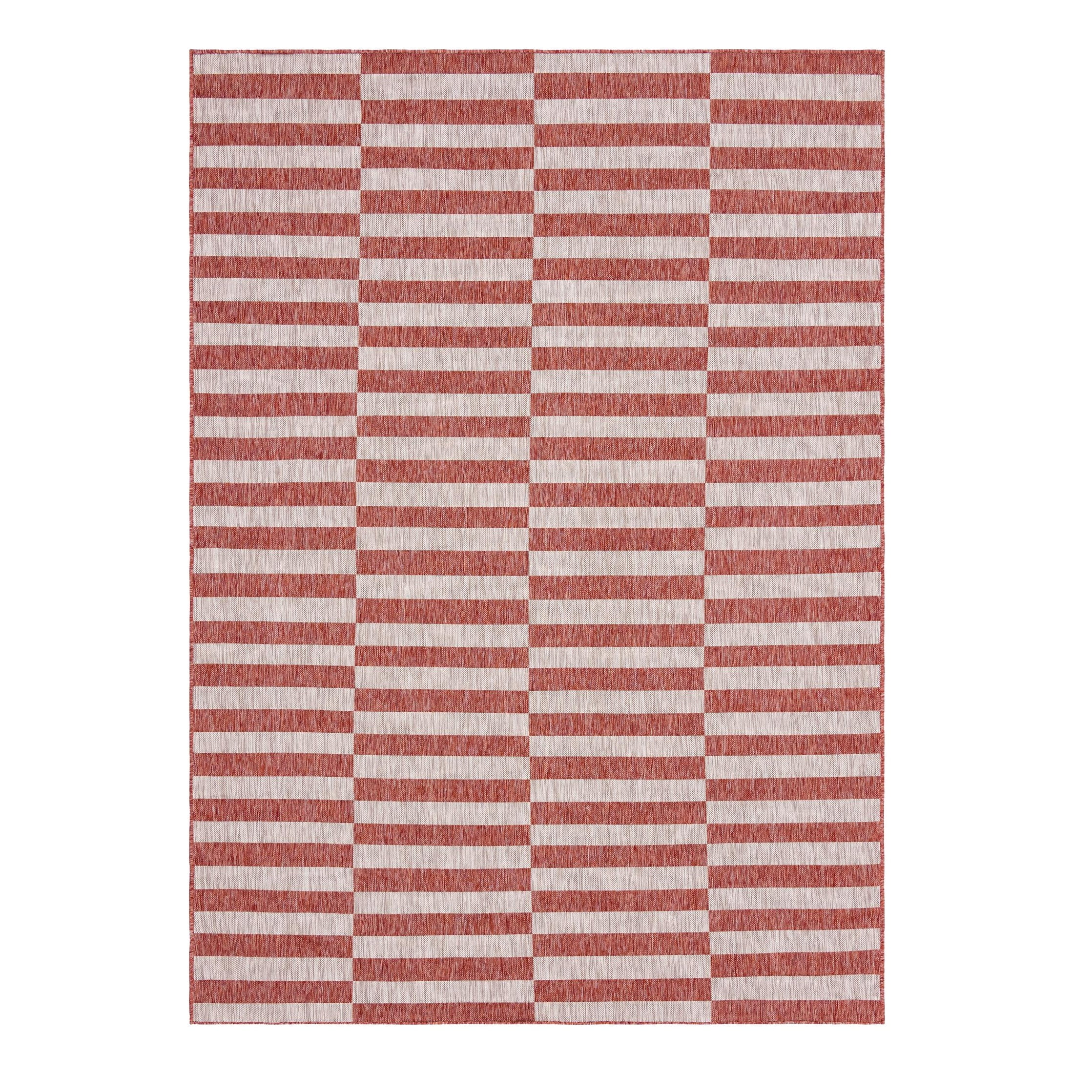Rust Red and Ivory Striped 8' x 11'4" Synthetic Outdoor Rug