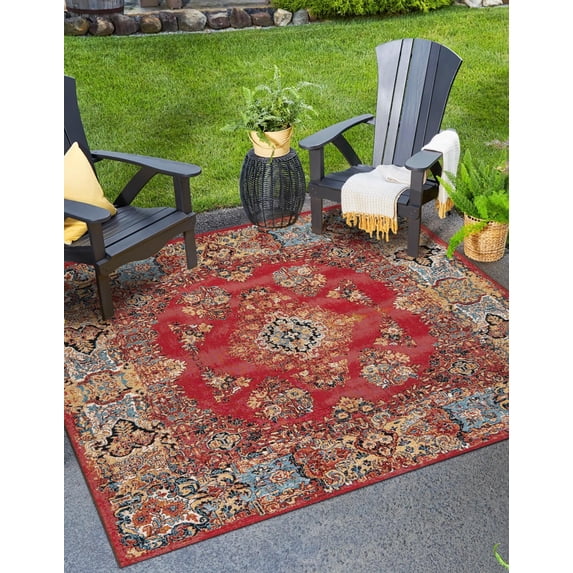 Unique Loom Outdoor Traditional Collection Area Rug - Classic (10' Square Antique Red/Beige)