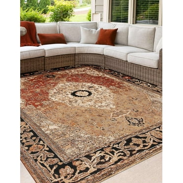 Unique Loom Outdoor Traditional Collection Area Rug - Olde (10' Square Multi/Beige)