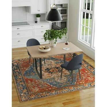Unique Loom Outdoor Traditional Collection Area Rug - Antiquity (10' Square Navy Blue and Rust Red/Navy Blue)