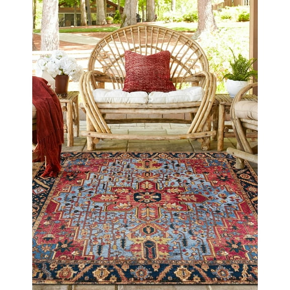 Unique Loom Outdoor Traditional Collection Area Rug - Regal (10' Square Rust Red and Blue/Yellow)