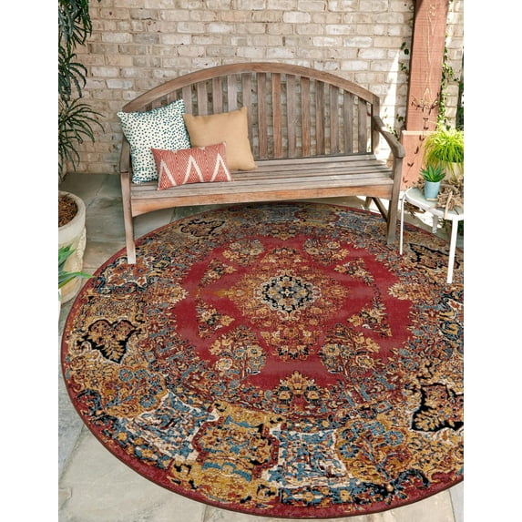 Unique Loom Outdoor Traditional Collection Area Rug - Classic (3' 1" Round Antique Red/Beige)