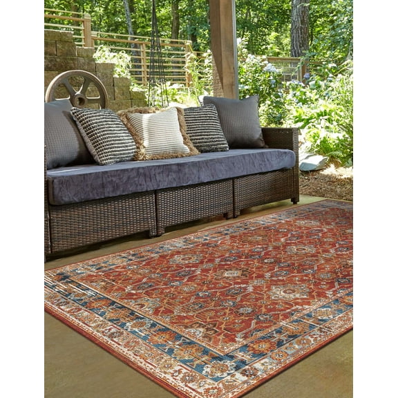 Unique Loom Outdoor Traditional Collection Area Rug - Era (5' 1" x 8' Rectangle Antique Red/Blue)