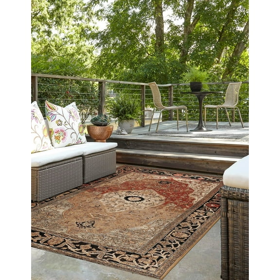 Unique Loom Outdoor Traditional Collection Area Rug - Olde (5' 1" x 8' Rectangle Multi/Beige)