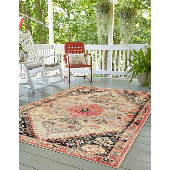 Unique Loom Outdoor Traditional Collection Area Rug - Manor (5' 1" x 8' Rectangle Multi/Beige)