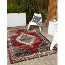 Unique Loom Outdoor Traditional Collection Area Rug - Dynasty (5' 1" x 8' Rectangle Red and Navy Blue/Ivory)