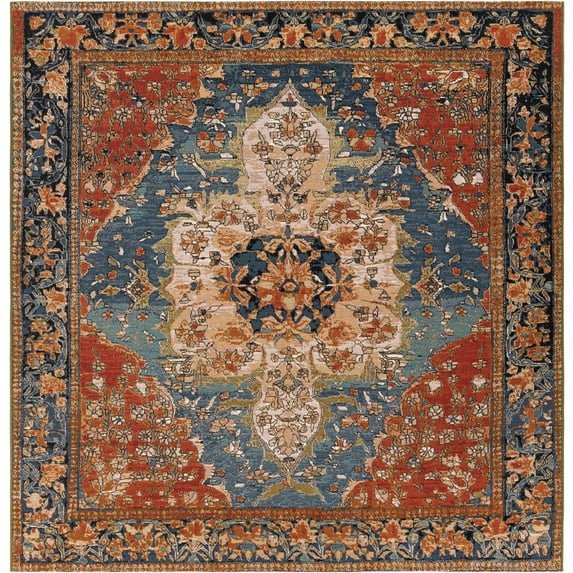 Unique Loom Outdoor Traditional Collection Area Rug - Antiquity (7' 10" Square Navy Blue and Rust Red/Navy Blue)