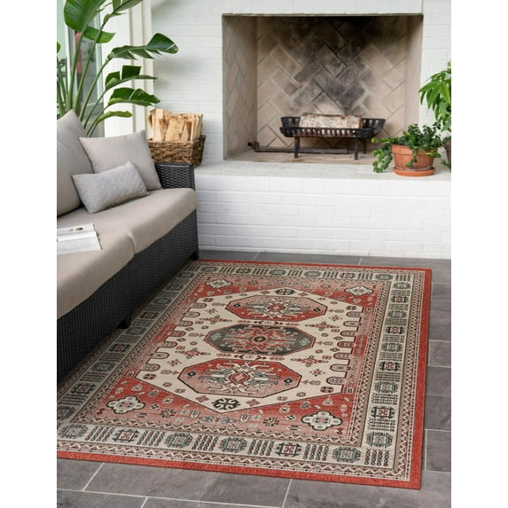 Unique Loom Outdoor Traditional Collection Area Rug - Gilded (9' x 12' Rectangle Multi/Red)