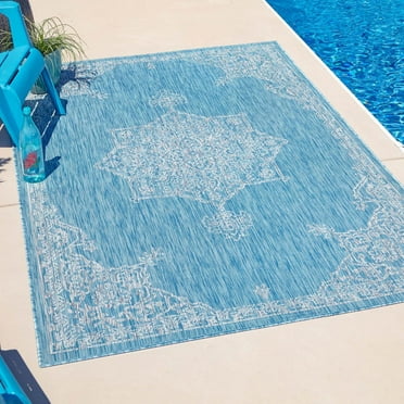 Unique Loom Outdoor Traditional Collection Area Rug - Antique (5' 3" x 8' Rectangle Light Aqua/Gray)