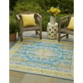 thumbnail image 1 of Unique Loom Outdoor Traditional Collection Area Rug - Cahuita (6'  Square Blue/Green), 1 of 7