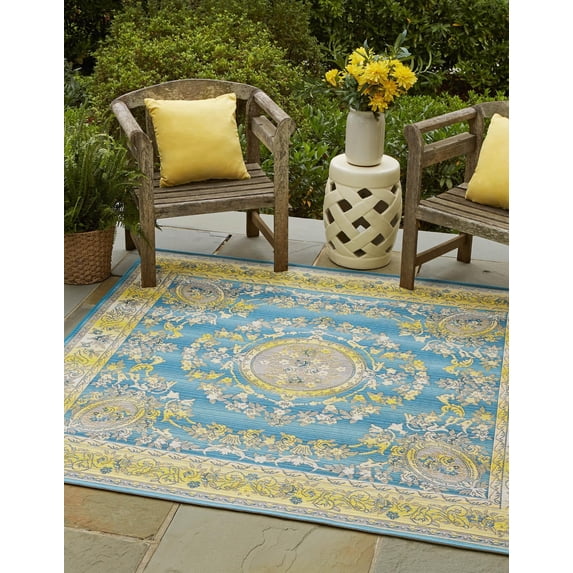 Unique Loom Outdoor Traditional Collection Area Rug - Cahuita (6' Square Blue/Green)