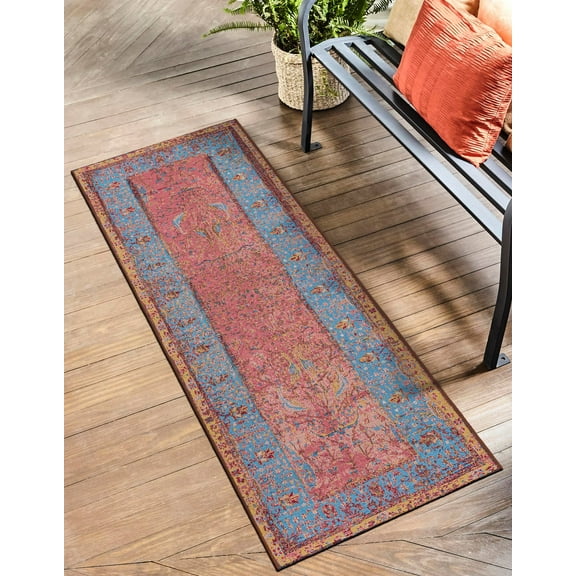 Unique Loom Outdoor Traditional Collection Area Rug - Fortitude (2'  x 5' 1" Runner Vintage Salmon Coral/Beige)