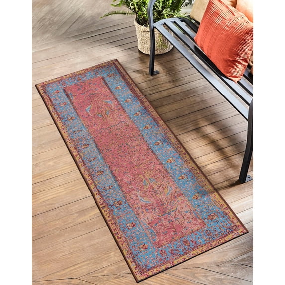 Unique Loom Outdoor Traditional Collection Area Rug - Fortitude (2' x 5' 1" Runner Vintage Salmon Coral/Beige)