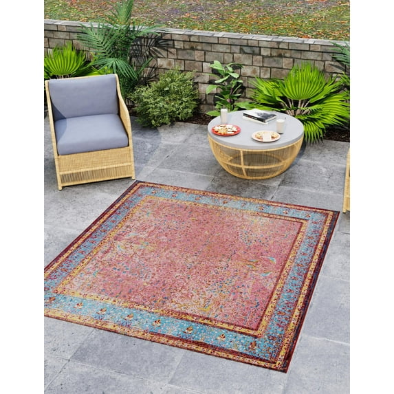 Unique Loom Outdoor Traditional Collection Area Rug - Fortitude (7' 10" Square Vintage Salmon Coral/Beige)