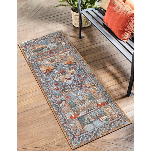 Unique Loom Outdoor Traditional Collection Area Rug - Heirloom (2' x 5' 1" Runner Multi/Beige)