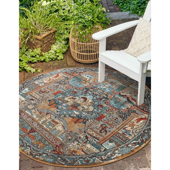 Unique Loom Outdoor Traditional Collection Area Rug - Heirloom (3' 3" Round Multi/Beige)