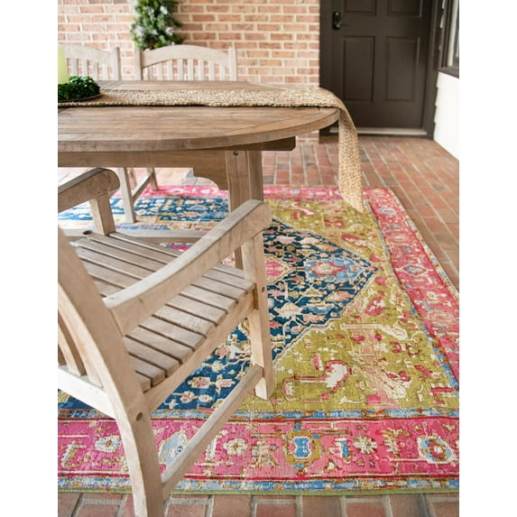 Unique Loom Outdoor Traditional Collection Area Rug - Limon (7' 1" x 10' Rectangle Multi/Red)