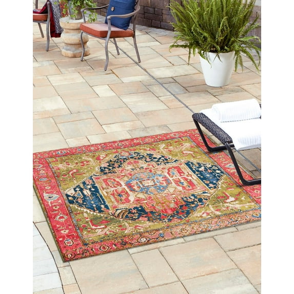 Unique Loom Outdoor Traditional Collection Area Rug - Limon (7' 10" Square Multi/Red)