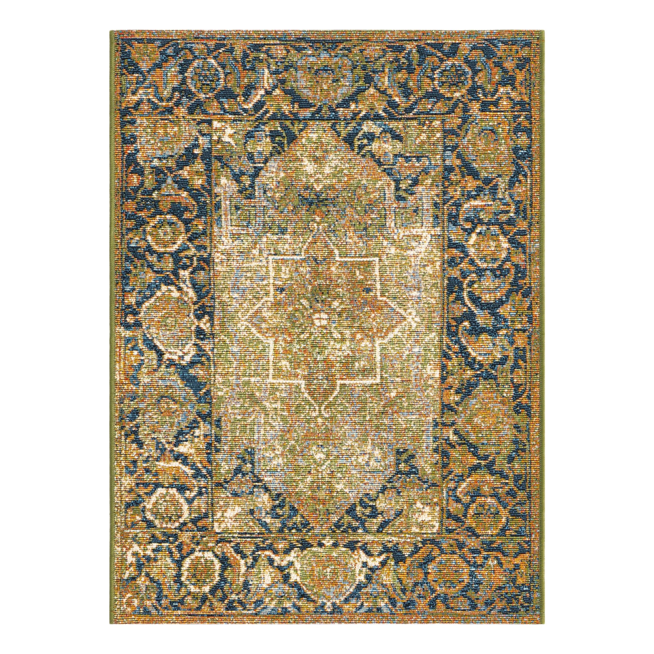 Green and Beige Synthetic Rectangular Outdoor Area Rug