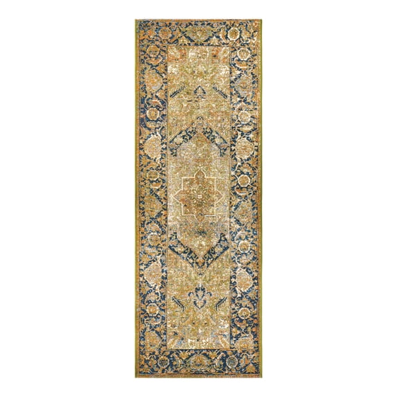 Unique Loom Outdoor Traditional Collection Area Rug - Nosara (2' x 6' Runner Green/Beige)