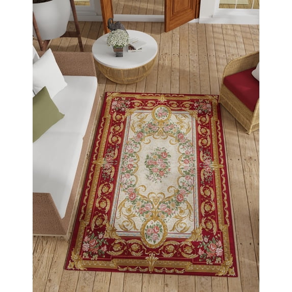 Unique Loom Outdoor Traditional Collection Area Rug - Palazzo (2' x 3' 1" Rectangle Burgundy Red and Ivory/Gold)