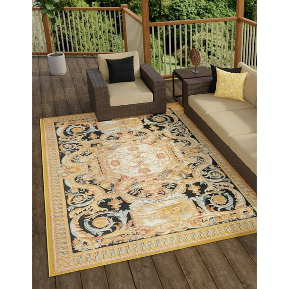 Unique Loom Outdoor Traditional Collection Area Rug - Royal (6' 1" x 9' Rectangle Black Gold Brown/Red)