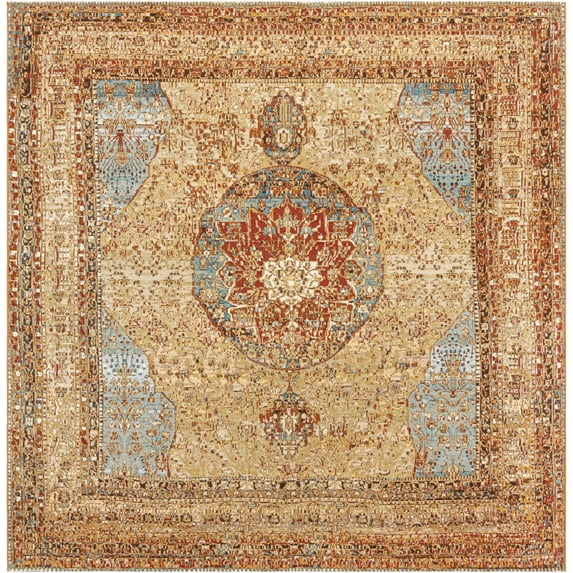 Unique Loom Outdoor Traditional Collection Area Rug - Temple (10' Square Blue and Light Brown/Brown)