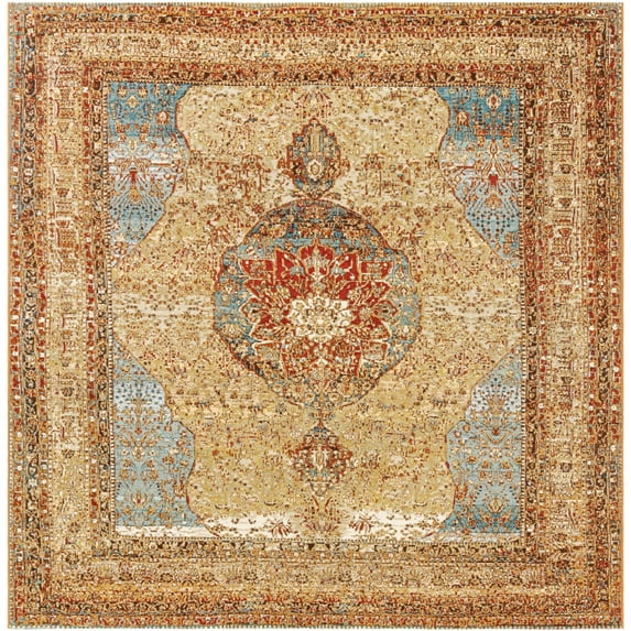 Unique Loom Outdoor Traditional Collection Area Rug - Temple (7' 10" Square Blue and Light Brown/Brown)