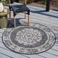 thumbnail image 1 of Unique Loom Outdoor Traditional Collection Area Rug - Timeworn (10' Round Charcoal Gray/Gray), 1 of 6
