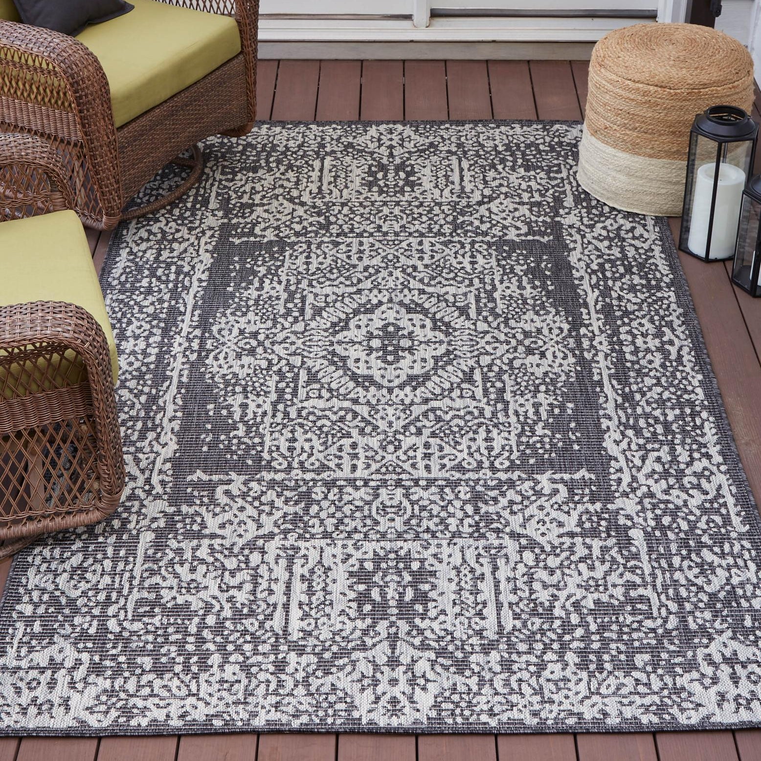 Charcoal Gray 7' x 10' Synthetic Rectangular Outdoor Rug