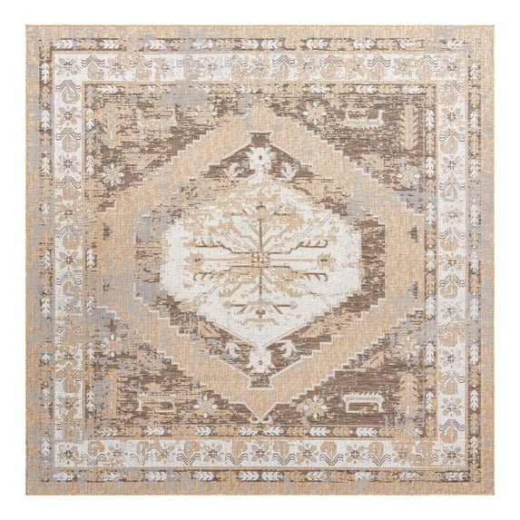 Unique Loom Outdoor Traditional Collection Area Rug - Valeria (10' Square Natural/Ivory)