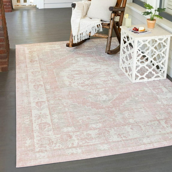 Unique Loom Outdoor Traditional Collection Area Rug - Valeria (10' x 13' 1" Rectangle Pink/Ivory)