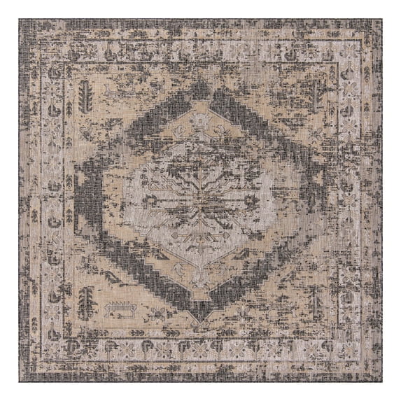 Unique Loom Outdoor Traditional Collection Area Rug - Valeria (13' 1" Square Charcoal/Natural)