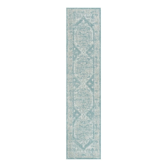 Unique Loom Outdoor Traditional Collection Area Rug - Valeria (2' 7" x 12' Runner Aqua/Ivory)
