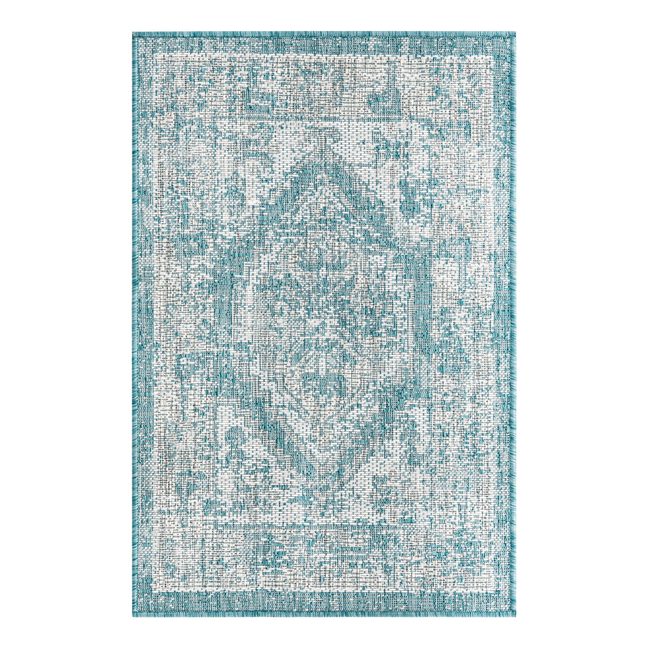 Aqua Blue Flat Woven Rectangular Outdoor Rug