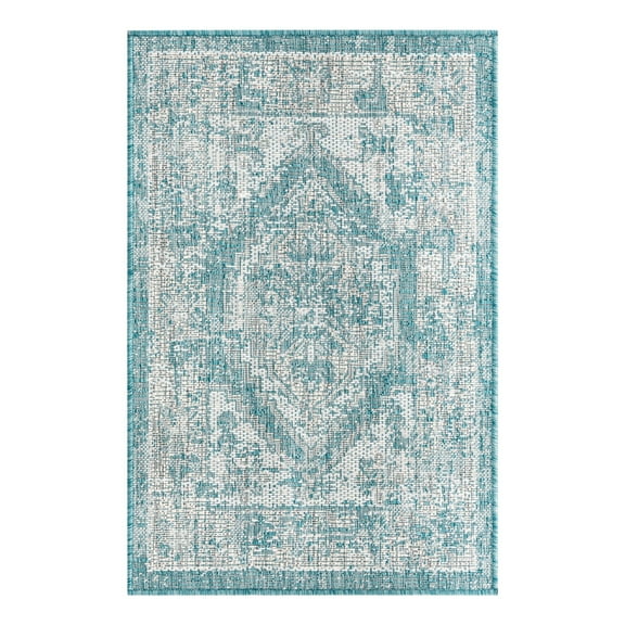Unique Loom Outdoor Traditional Collection Area Rug - Valeria (2' x 3' 1" Rectangle Aqua/Ivory)