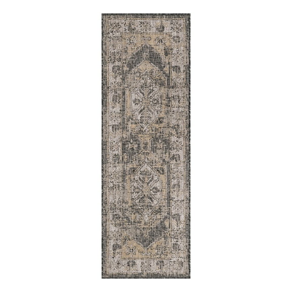 Unique Loom Outdoor Traditional Collection Area Rug - Valeria (2' x 5' 3" Runner Charcoal/Natural)
