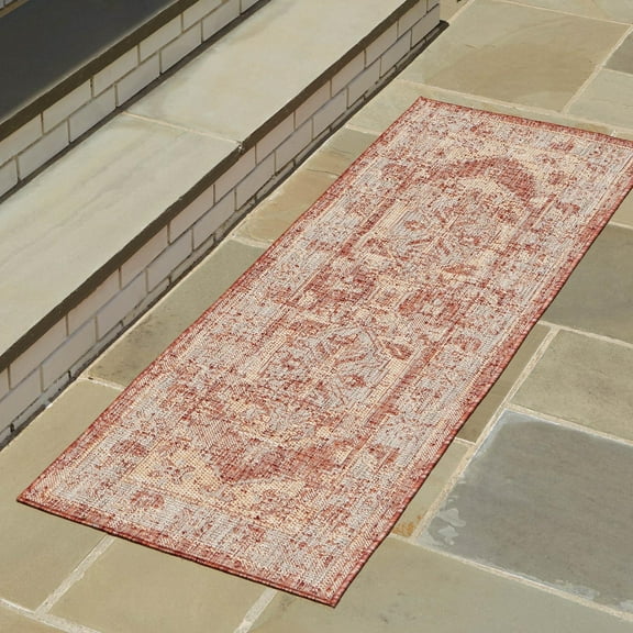 Unique Loom Outdoor Traditional Collection Area Rug - Valeria (2' x 5' 3" Runner Rust Red/Ivory)
