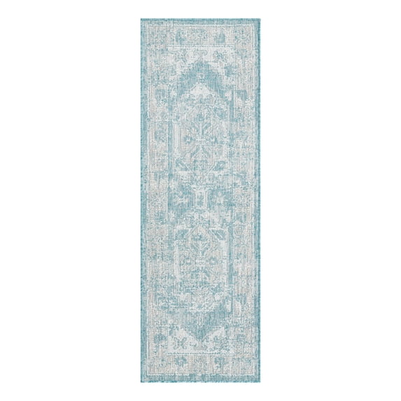 Unique Loom Outdoor Traditional Collection Area Rug - Valeria (2' x 6' 1" Runner Aqua/Ivory)